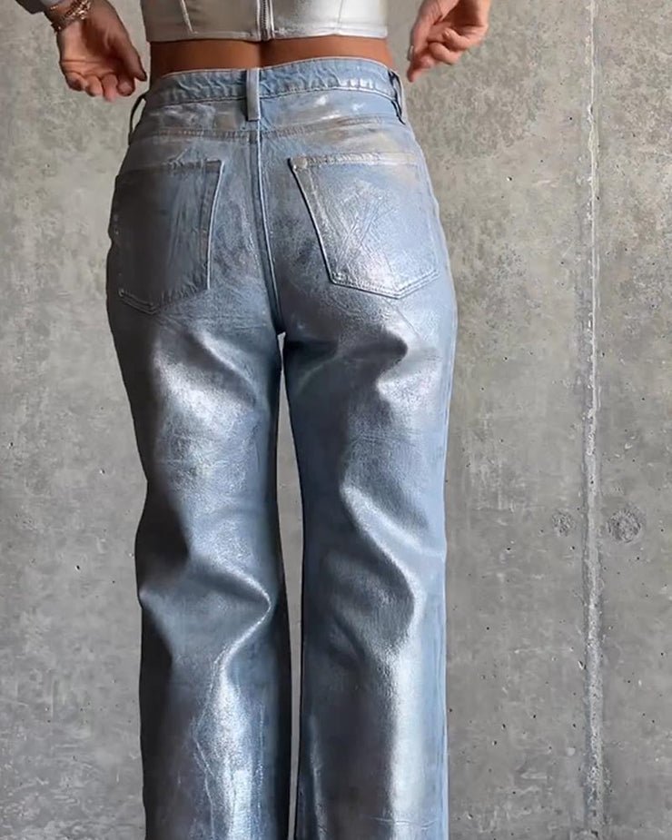 Brush Silver Metal Baggy Jeans