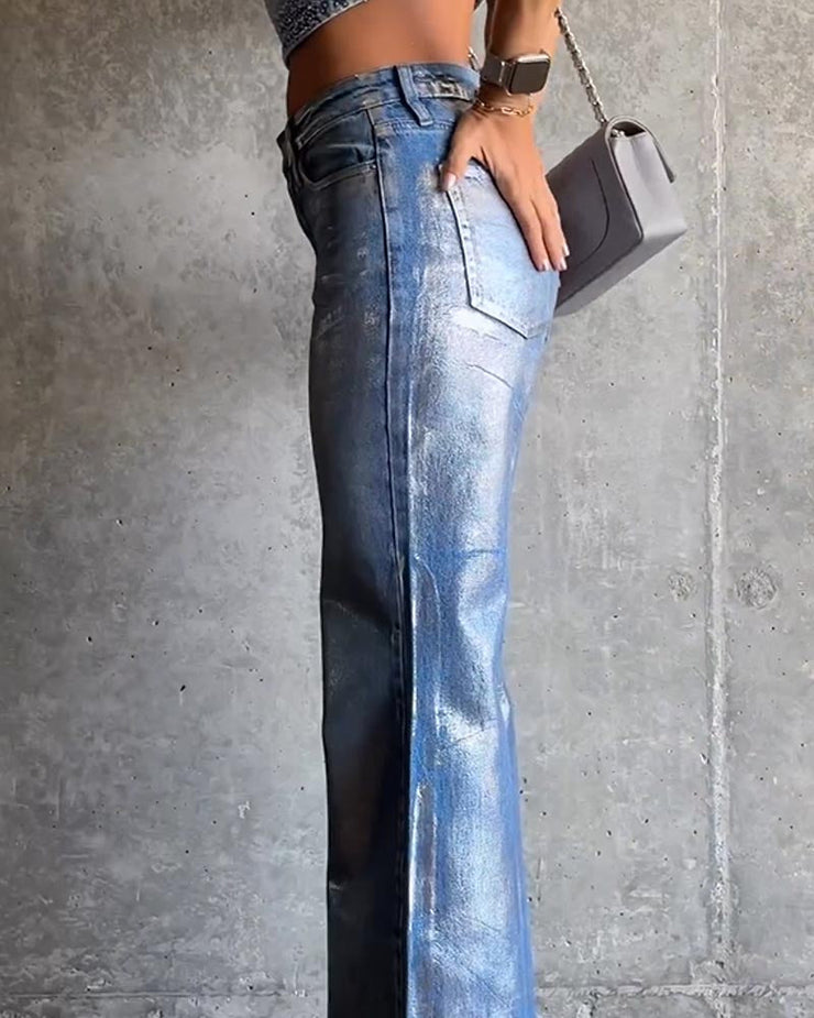 Brush Silver Metal Baggy Jeans