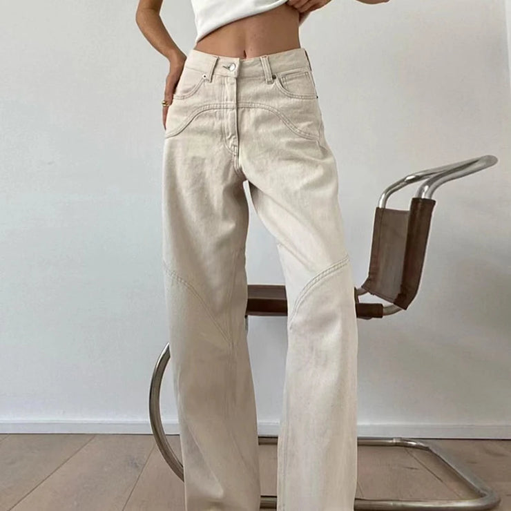 Vintage hvide baggy boyfriend-jeans med splejsning
