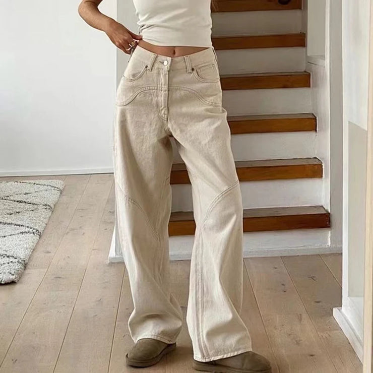 Vintage hvide baggy boyfriend-jeans med splejsning