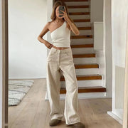 Vintage hvide baggy boyfriend-jeans med splejsning