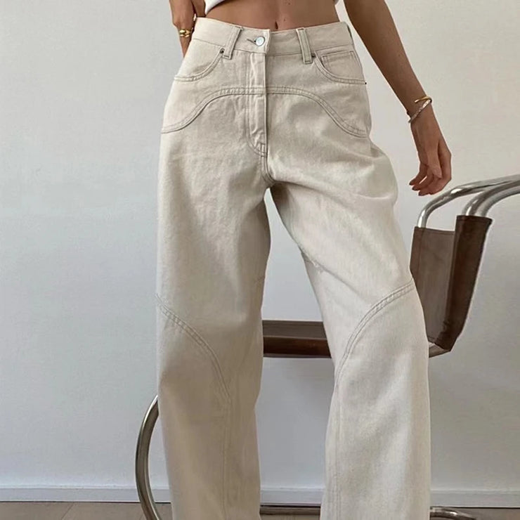 Vintage hvide baggy boyfriend-jeans med splejsning